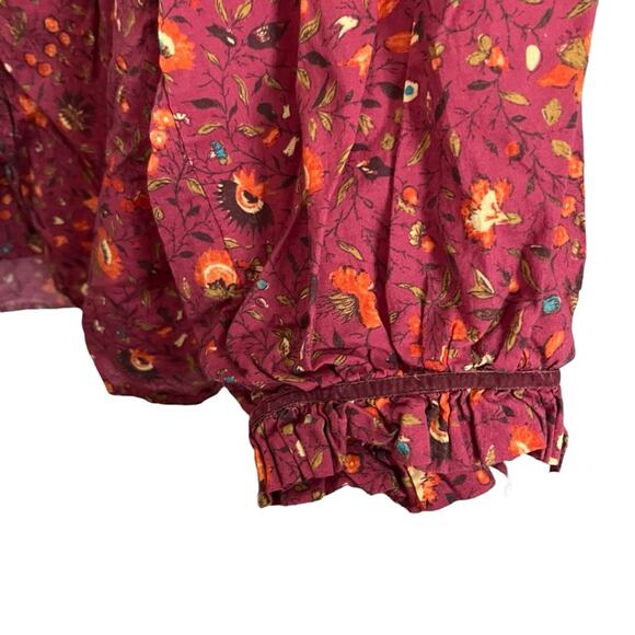 Sundance Dorthea Bloom Top Ruffle Puff Sleeve Button Down Floral Blouse XS - Picture 9 of 11